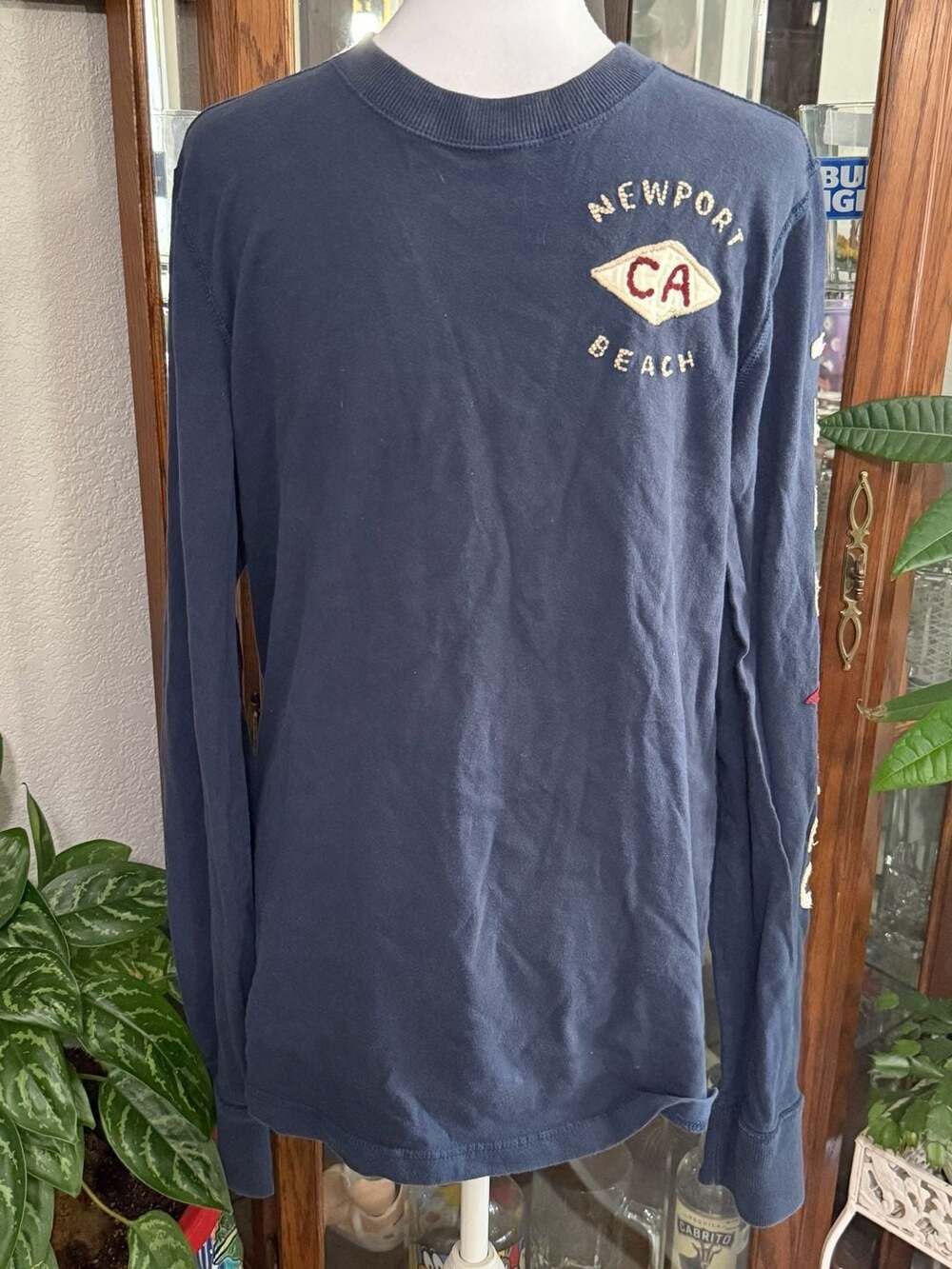 y2k Hollister Navy Blue Newport Beach Appliqué Graphic Long Sleeve T-Shirt